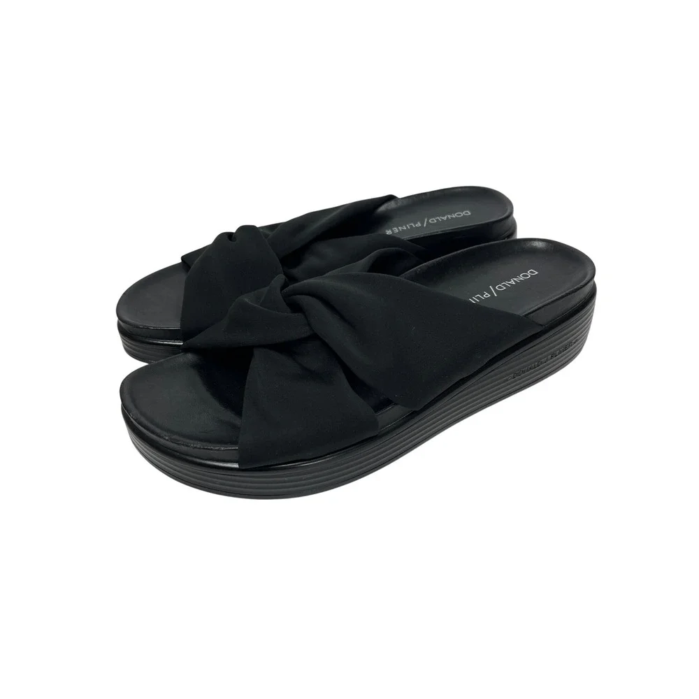 Donald Pliner Womens Black Knotted Fabric Platform Slide Sandals Twist Strap 8 M